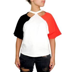 SHEIN Black And Red Front Cut T-Shirt Crop Top XS